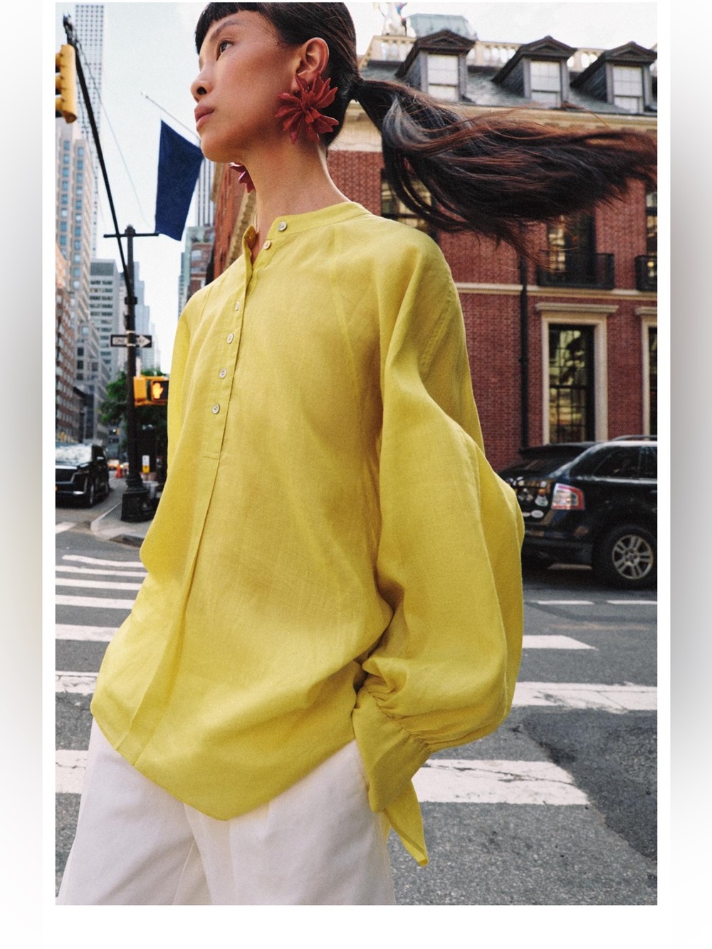 Zara Yellow Button-Down Long-Sleeve Shirt